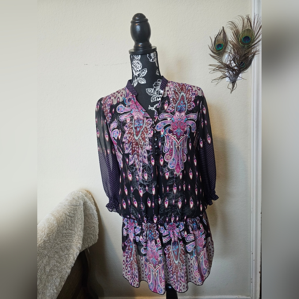 Twenty One Boho Style sheer black & purple blouse 👚 (Small) 💜💗🖤🤎🤍